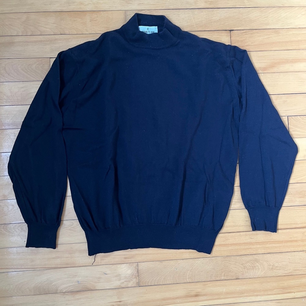 Cerruti 1881 Mens Navy Blue 100% Extrafine Merino Wool Mock Neck Sweater L